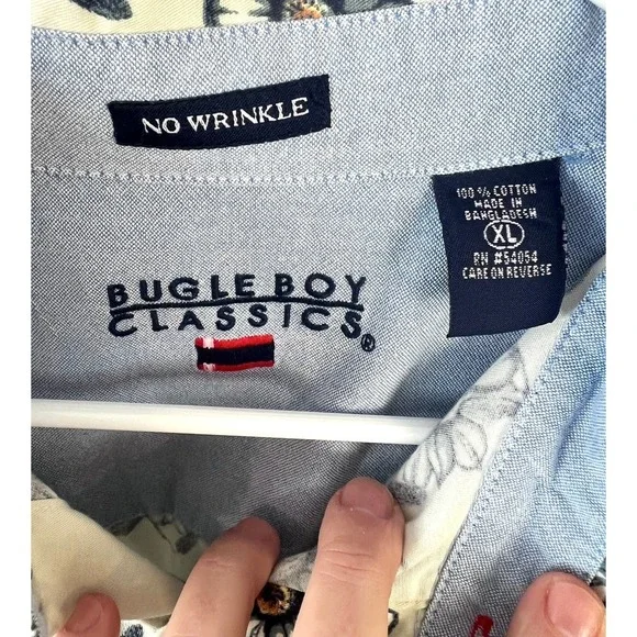 VTG Bugle Boy Mens Floral Blue Cotton Button Up Shirt Size XL Short Sleeve‎ NWT - Picture 8 of 12